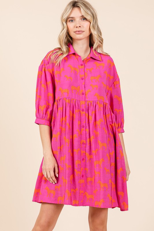 Vestido Mini de Botones con Estampado de Cebra para Mujeres