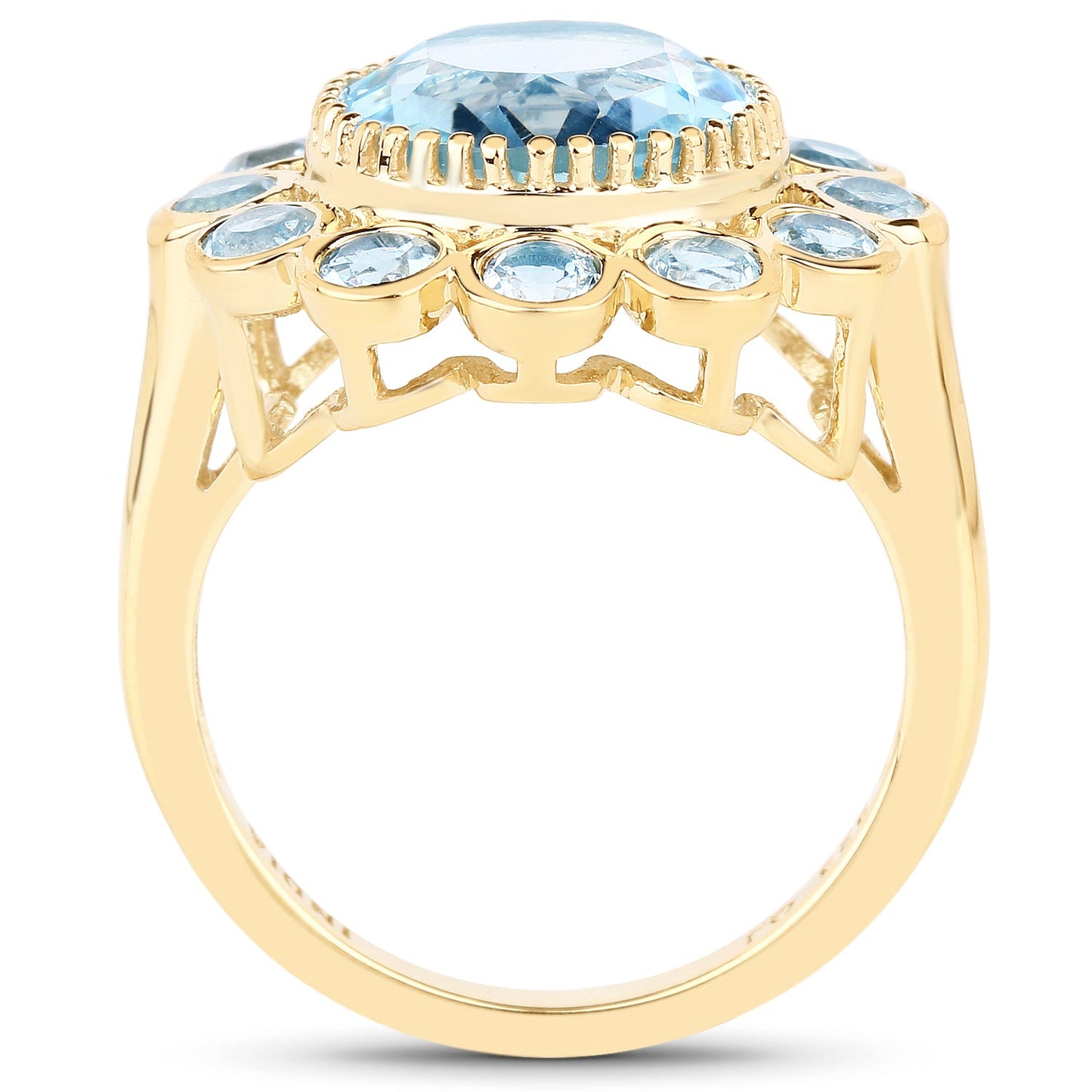 14K Yellow Gold Plated Blue Topaz Cocktail Ring