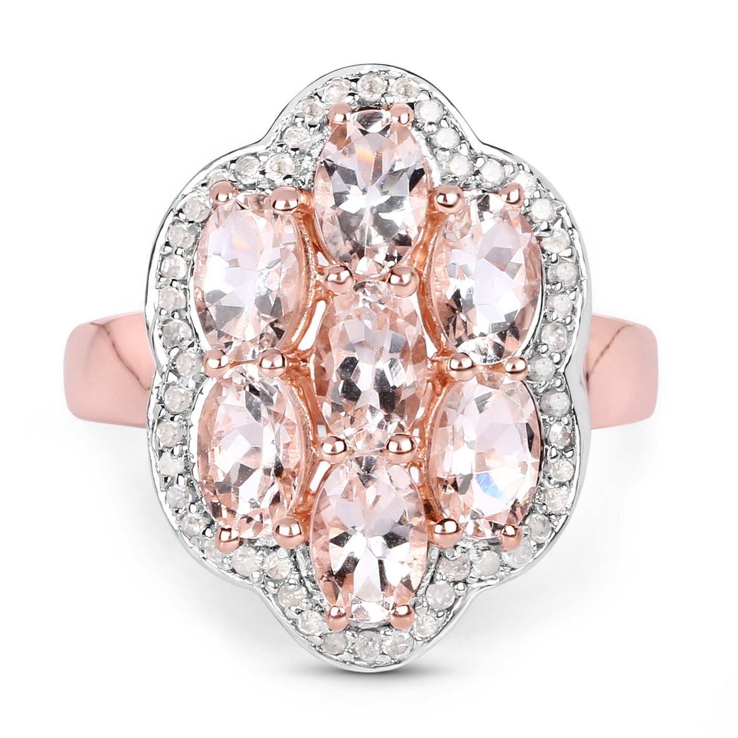 Anillo de Compromiso de Morganita y Diamantes de 3.06 Quilates en Plata Esterlina