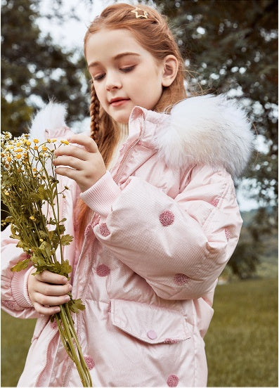 Children's Thickened Korean Style Down Jacket with Fur Collar