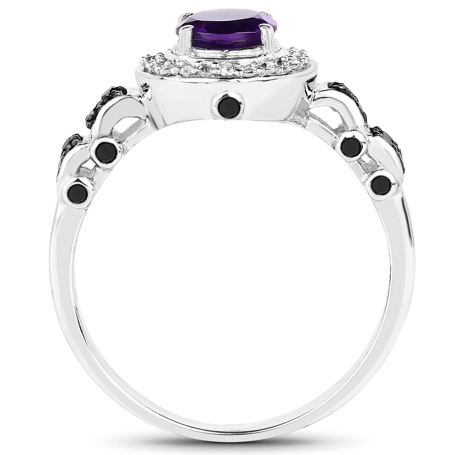 1.02 Carat Genuine Amethyst & Diamond Sterling Silver Ring