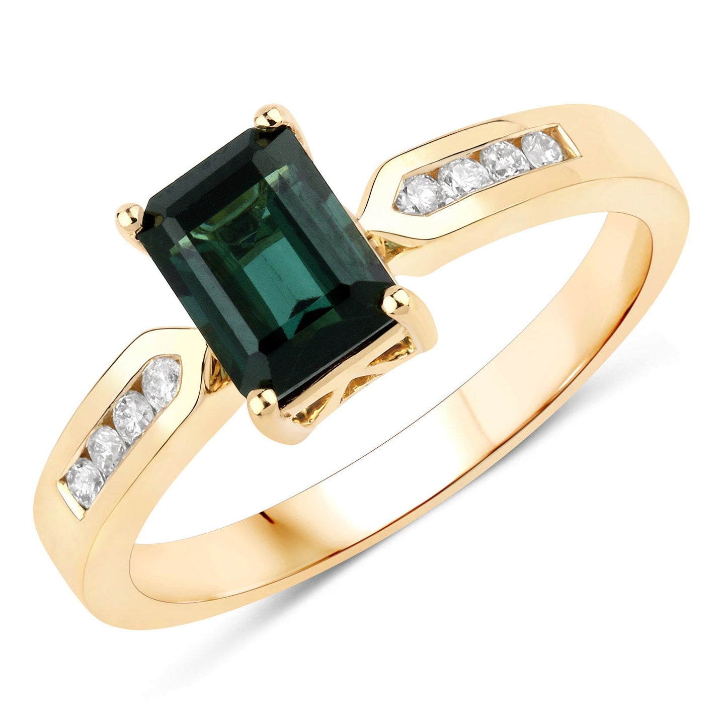 1.19 Carat Green Tourmaline & Diamond 14K Yellow Gold Ring