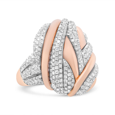 18K Rose and White Gold Diamond Textured Dome Cocktail Ring - Size 6.5