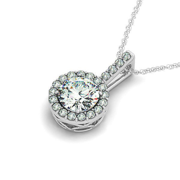 Collier Pendentif Rond Halo en Diamant en Or Blanc 14k