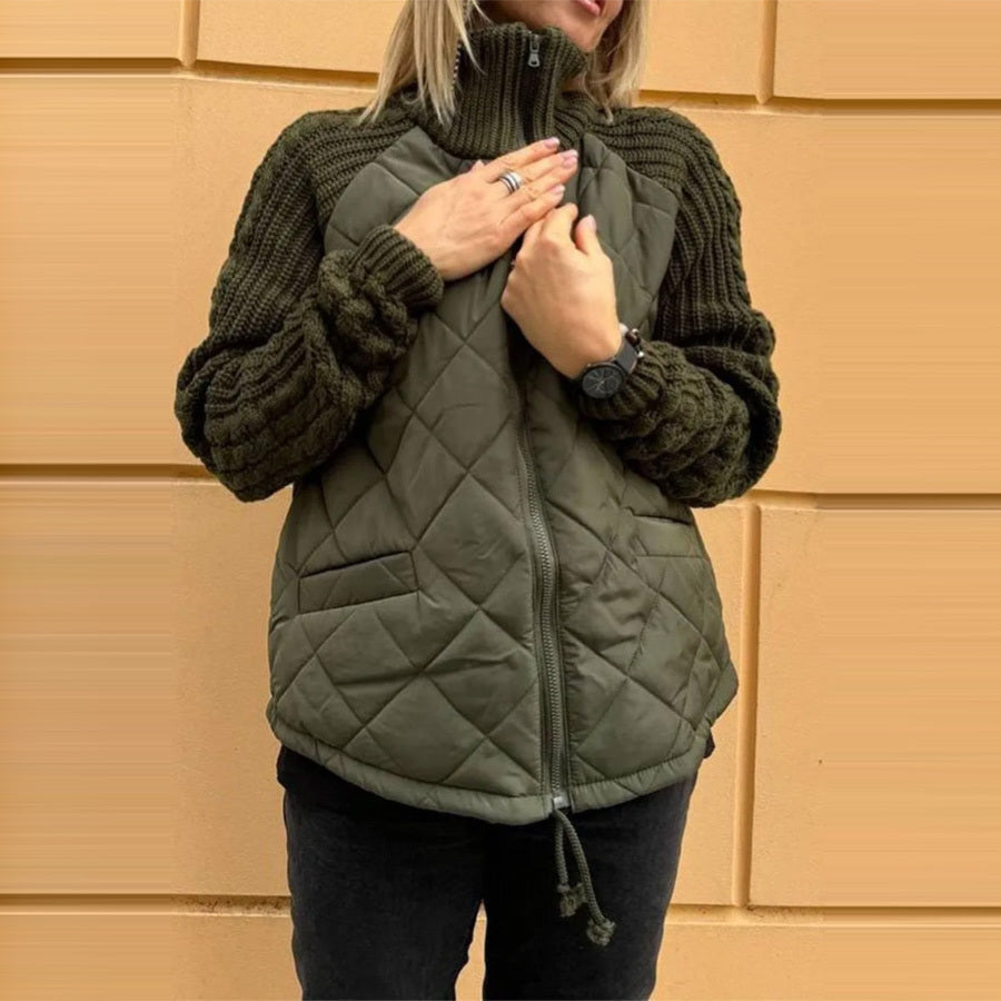 Chaqueta de algodón con cuello alzado para mujer con bolsillos de invierno