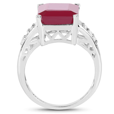 7.26 Carat Ruby and White Topaz Sterling Silver Engagement Ring