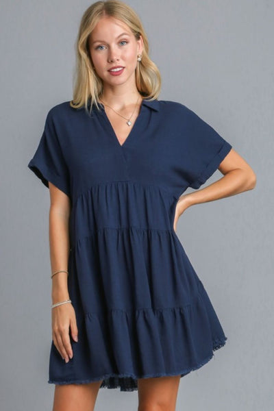 Robe décontractée grande taille en navy foncé pour femmes avec ourlet brut