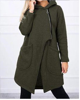Half-High Neck Side-Zip Hoodie with Fleece-Lined Pockets