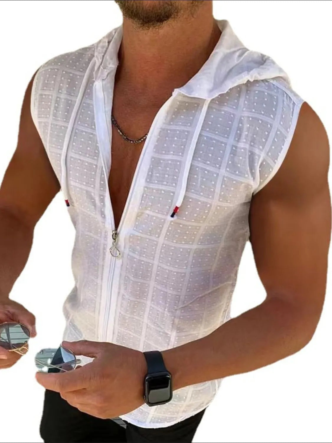 Men's Plus Size Sleeveless Zip Up Hoodie