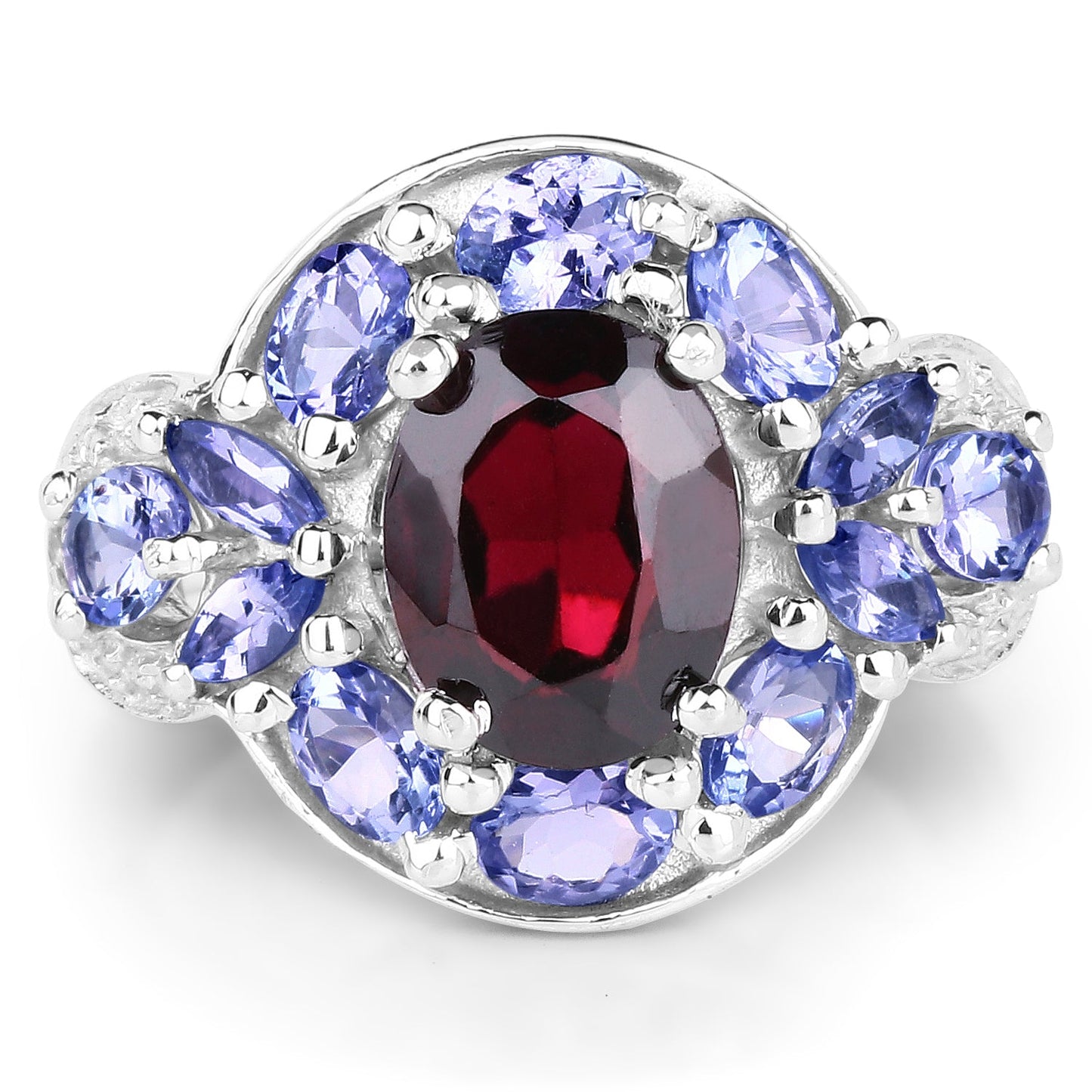Bague en argent sterling avec grenat de 4,20 carats, tanzanite et topaze blanche