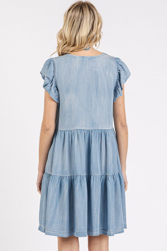 Elegant V-Neck Ruffled Cap Sleeve Mini Dress for Women