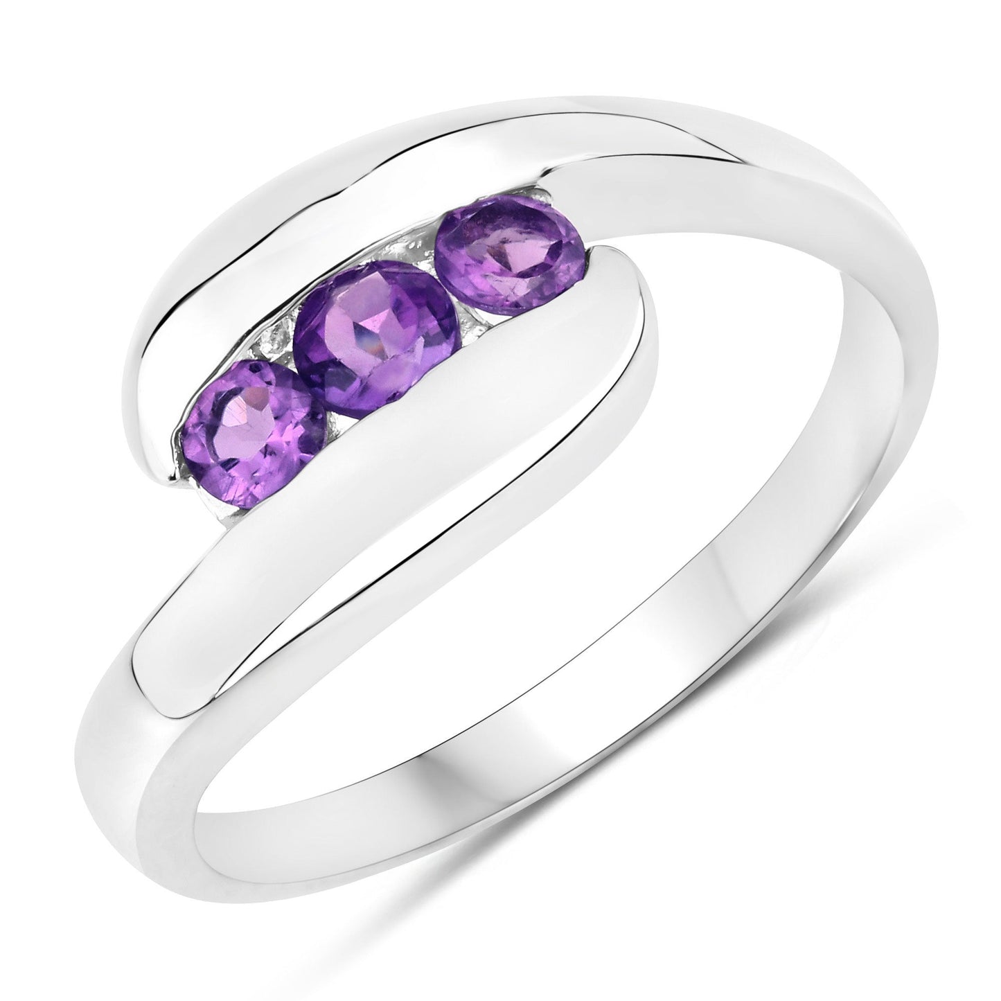 0.54 Carat Genuine Amethyst .925 Sterling Silver Bypass Ring