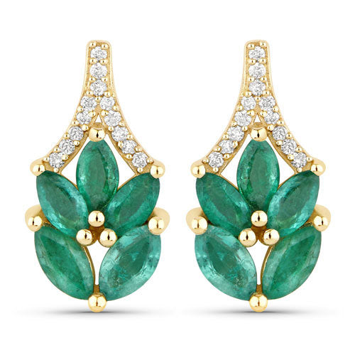 Pendientes de Esmeralda Zambiana y Diamante Blanco de 0.91 Quilates
