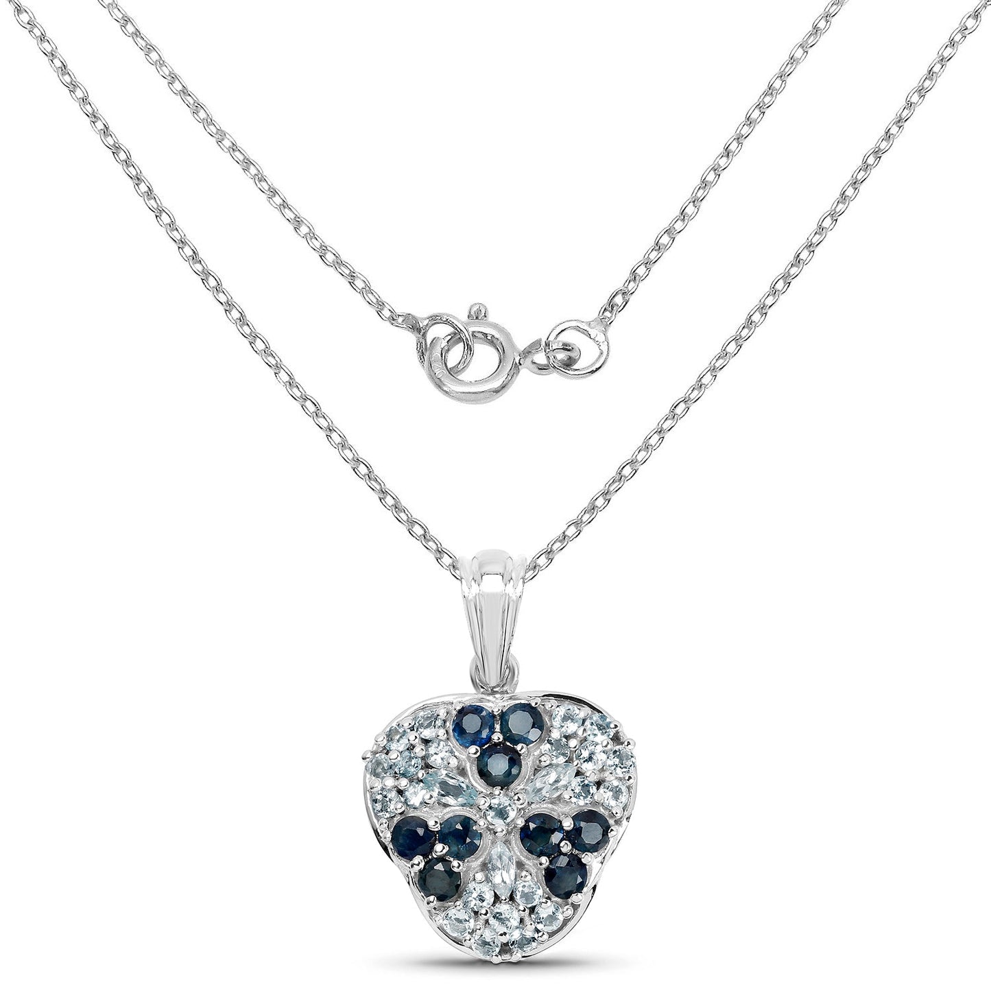 2.73 Carat Genuine Blue Sapphire and Aquamarine Pendant