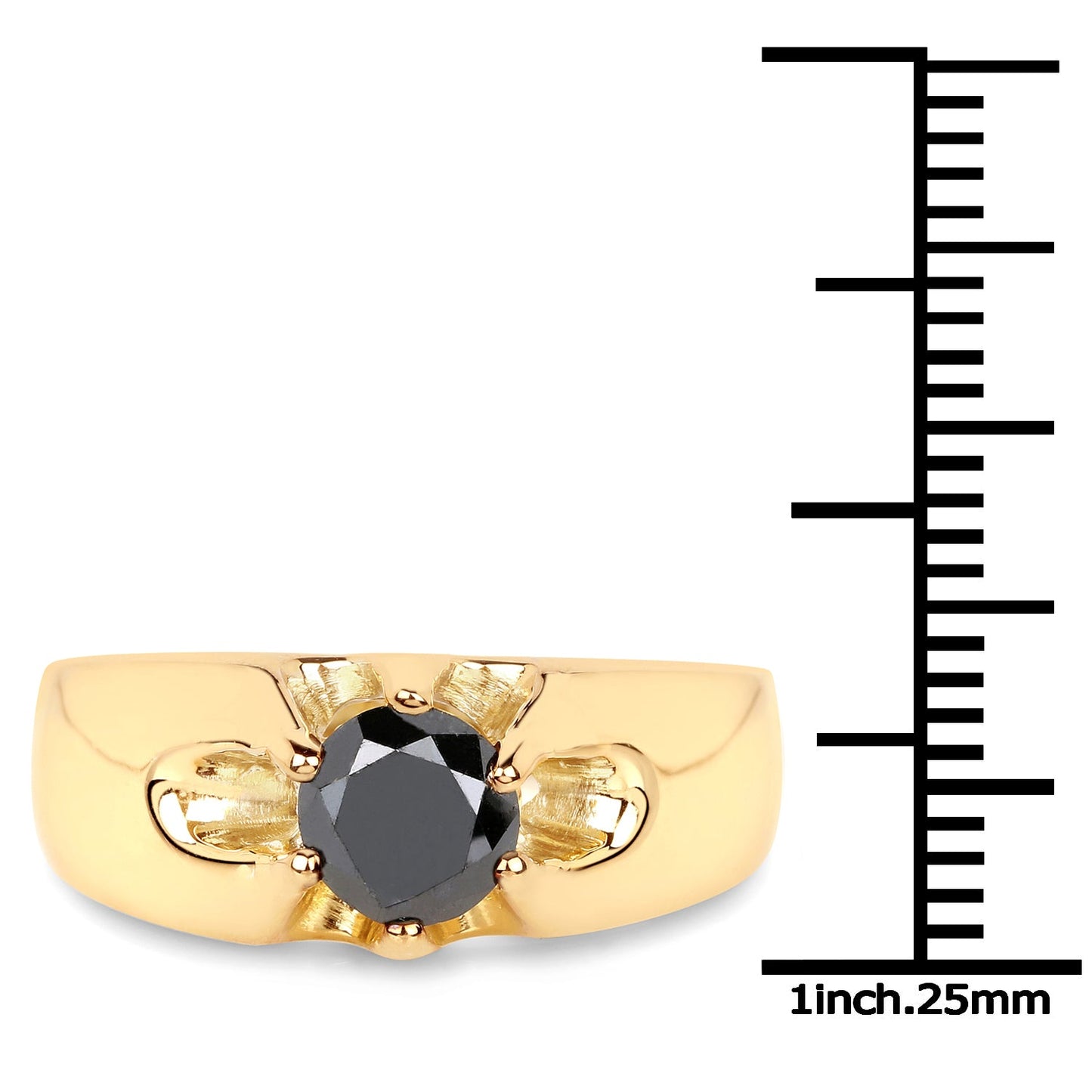 14K Yellow Gold Plated Black Diamond Sterling Silver Ring