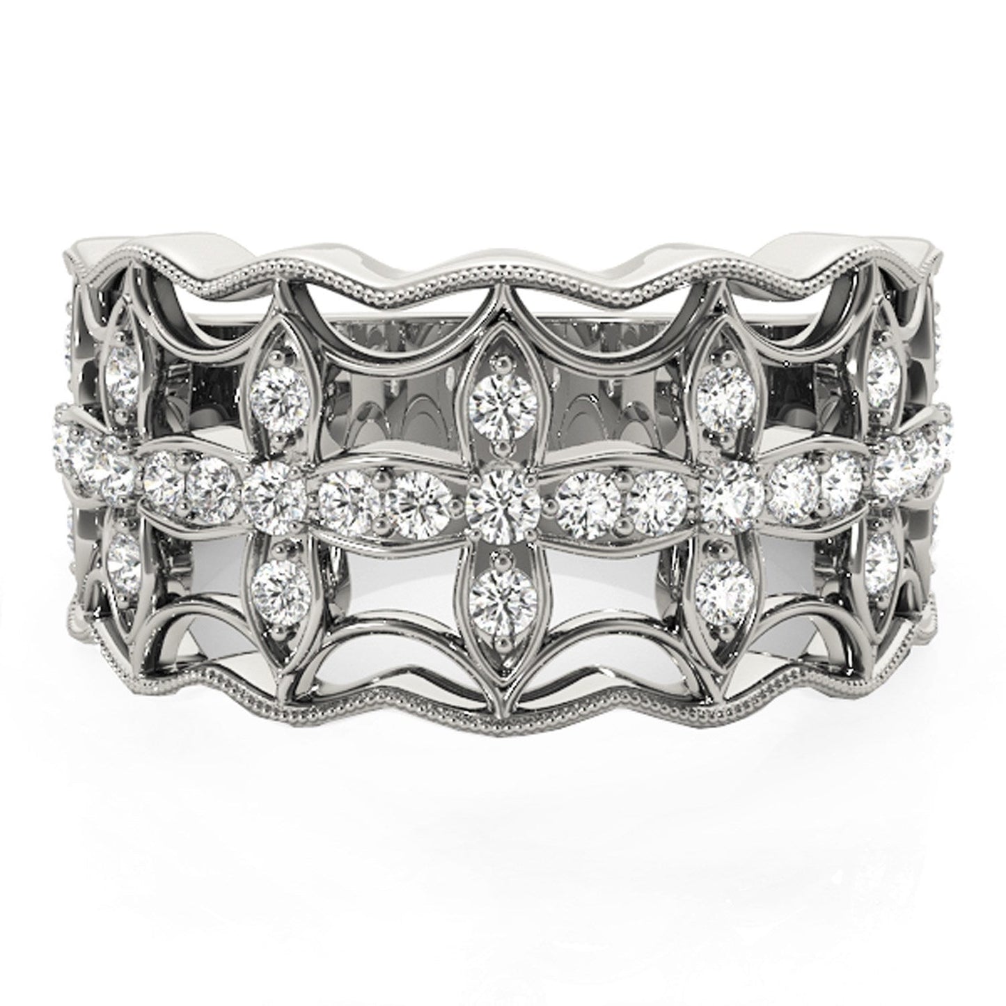 Diamond Studded Four Leaf Clover Ring in 14k White Gold