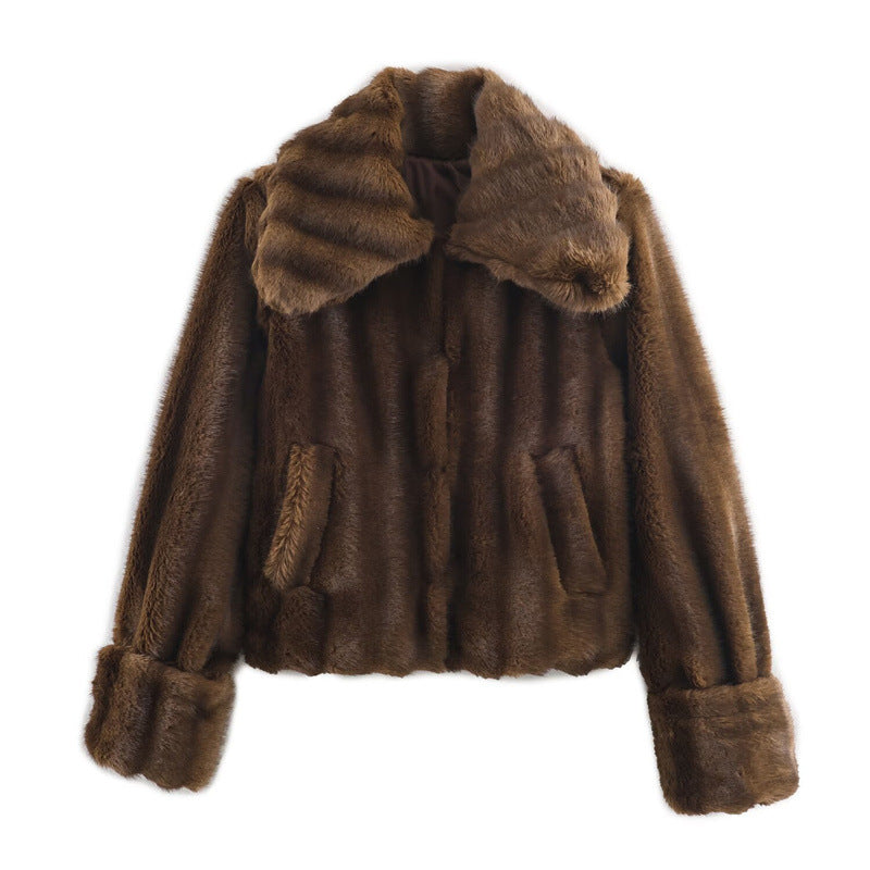Chaqueta corta de piel sintética para mujer