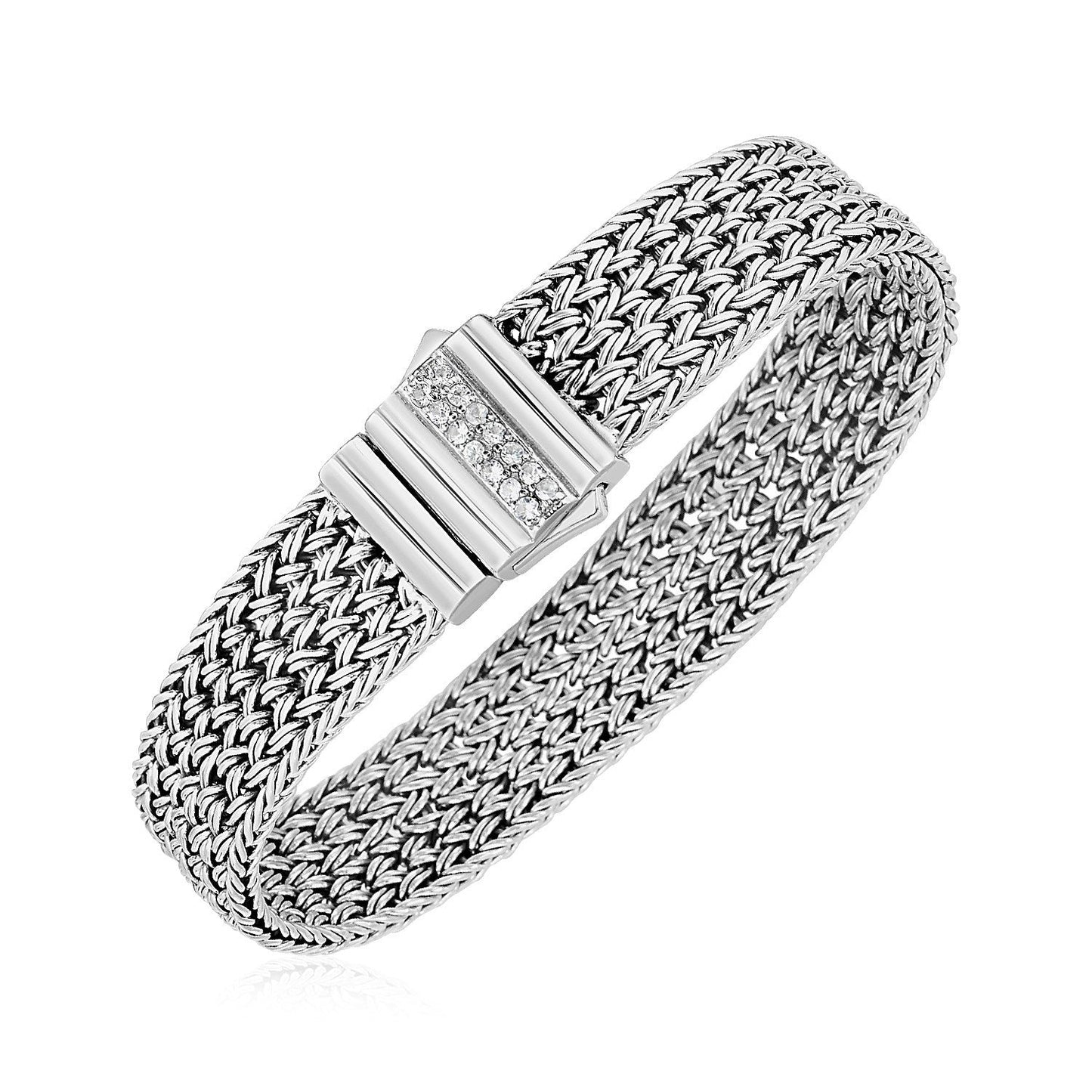 Bracelet en corde tissée avec fermoir en saphir blanc en argent sterling
