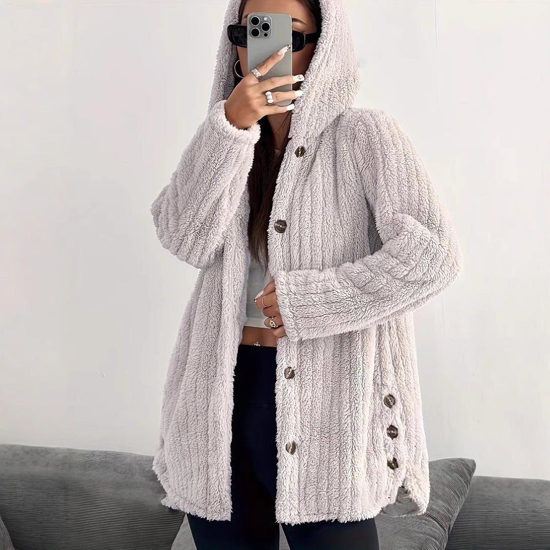 Hooded Loose Plush Coat for Women