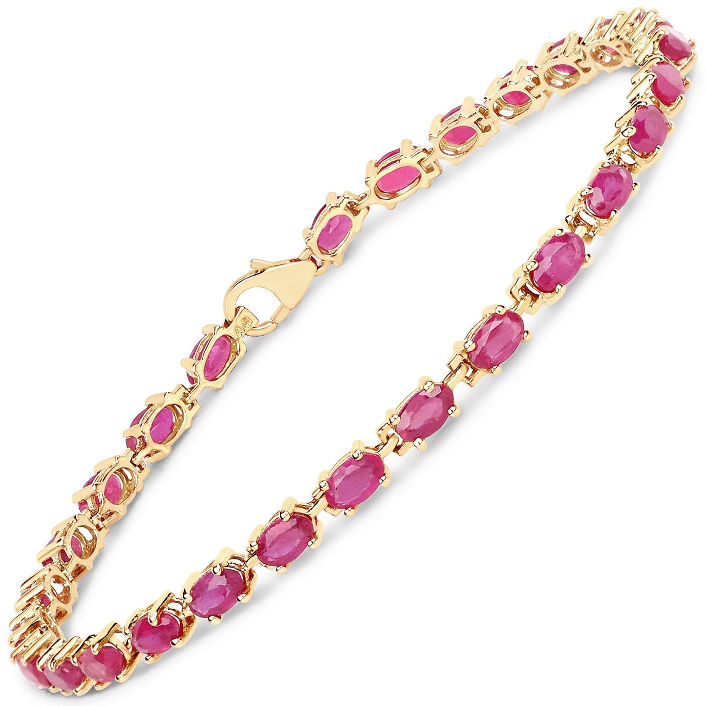 Bracelet de tennis en argent sterling plaqué or jaune 14K avec rubis