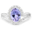 Bague en argent sterling avec tanzanite véritable de 1,82 carat et zircon blanc