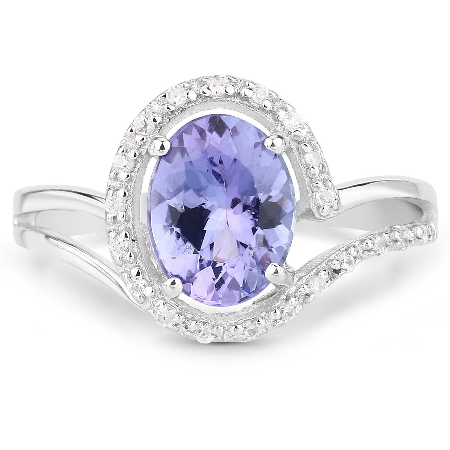 Bague en argent sterling avec tanzanite véritable de 1,82 carat et zircon blanc