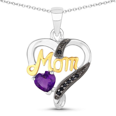 0.48 Carat Genuine Amethyst and Black Spinel Pendant in Sterling Silver
