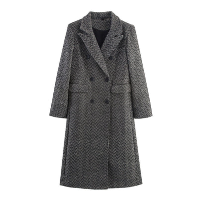 Womens British-Style Commuter Herringbone Wool Coat