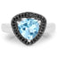 Bague en argent sterling avec topaze bleue suisse de 2,06 carats et diamants noirs