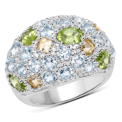 11.38 Carat Genuine Peridot, Citrine & Blue Topaz Sterling Silver Ring