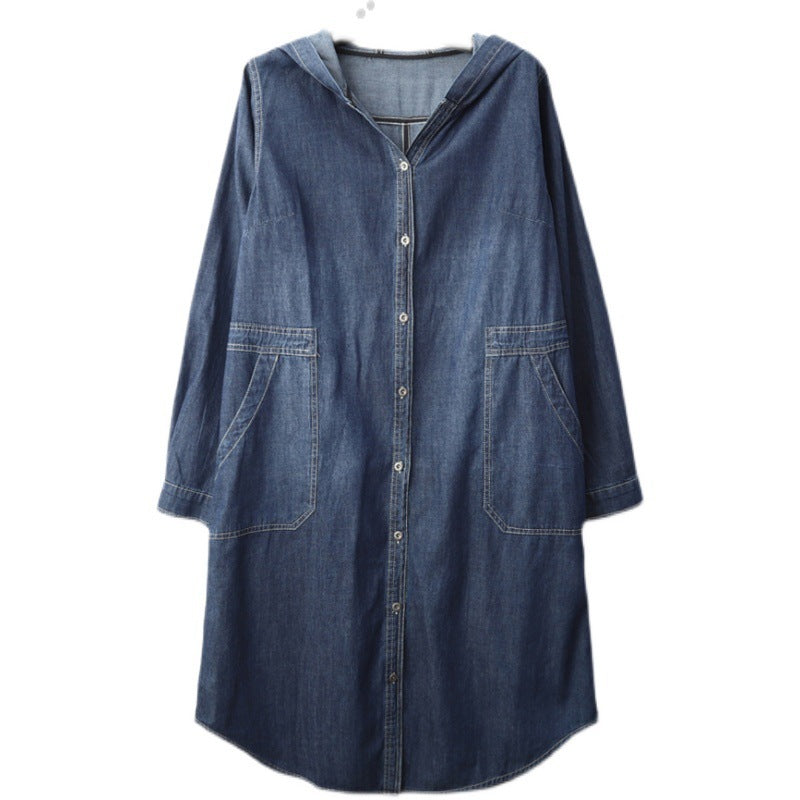Manteau Trench à Capuche Élégant à Boutonnage Simple et Mi-Long