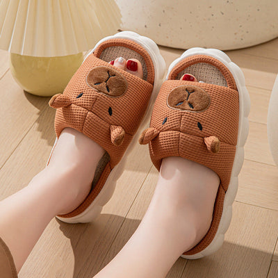 Chaussons en lin pour couples à bout ouvert et antidérapants