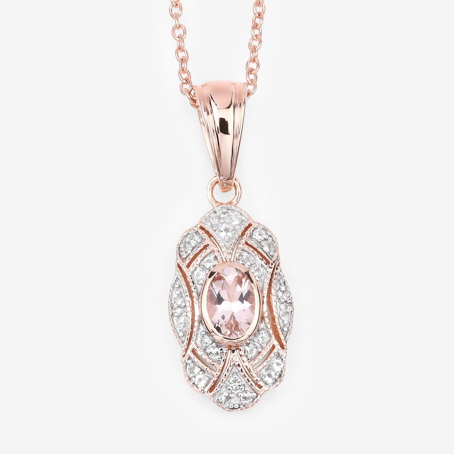 0.52 Carat Genuine Morganite and White Topaz Pendant