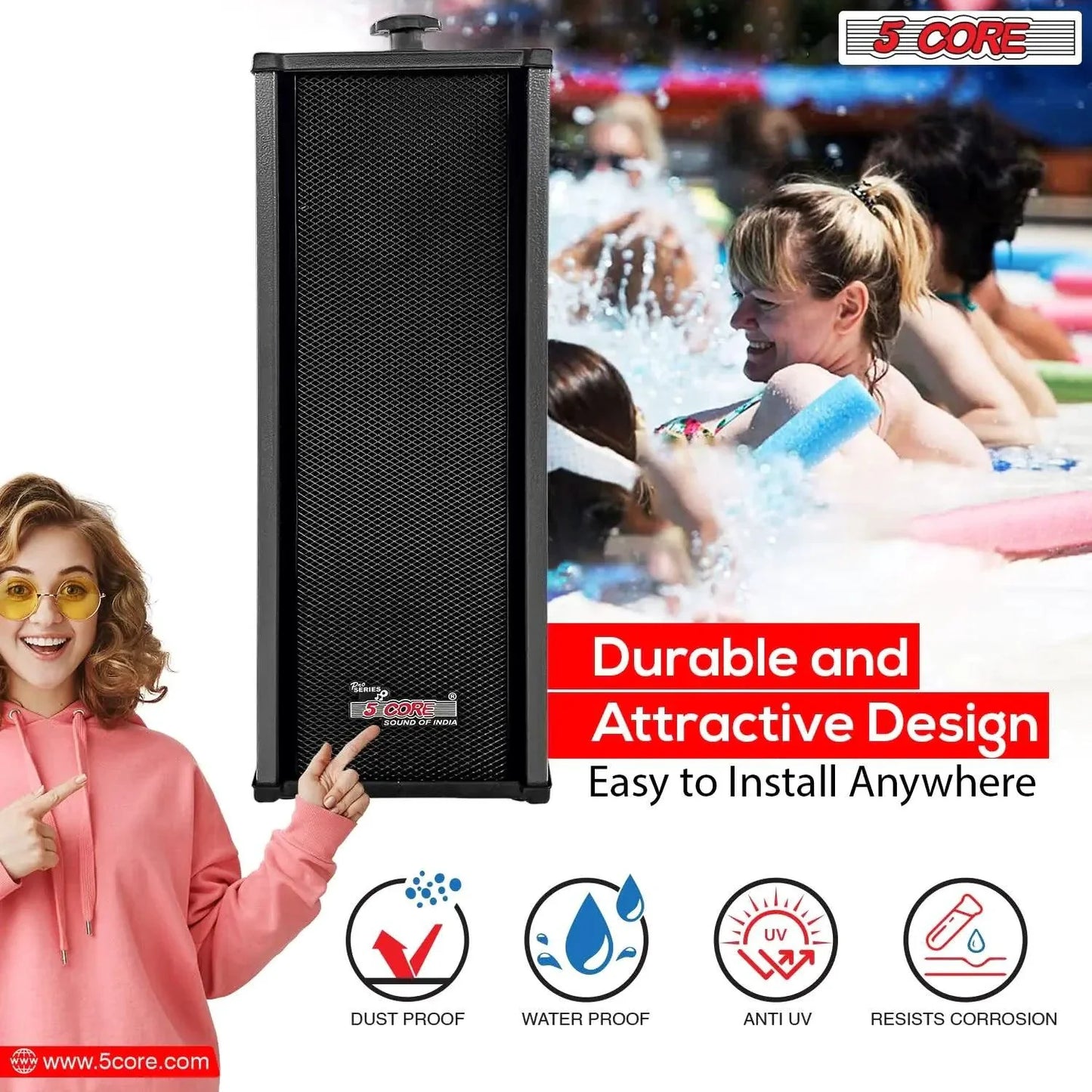 Altavoces estéreo 5Core 100W para interiores/exteriores