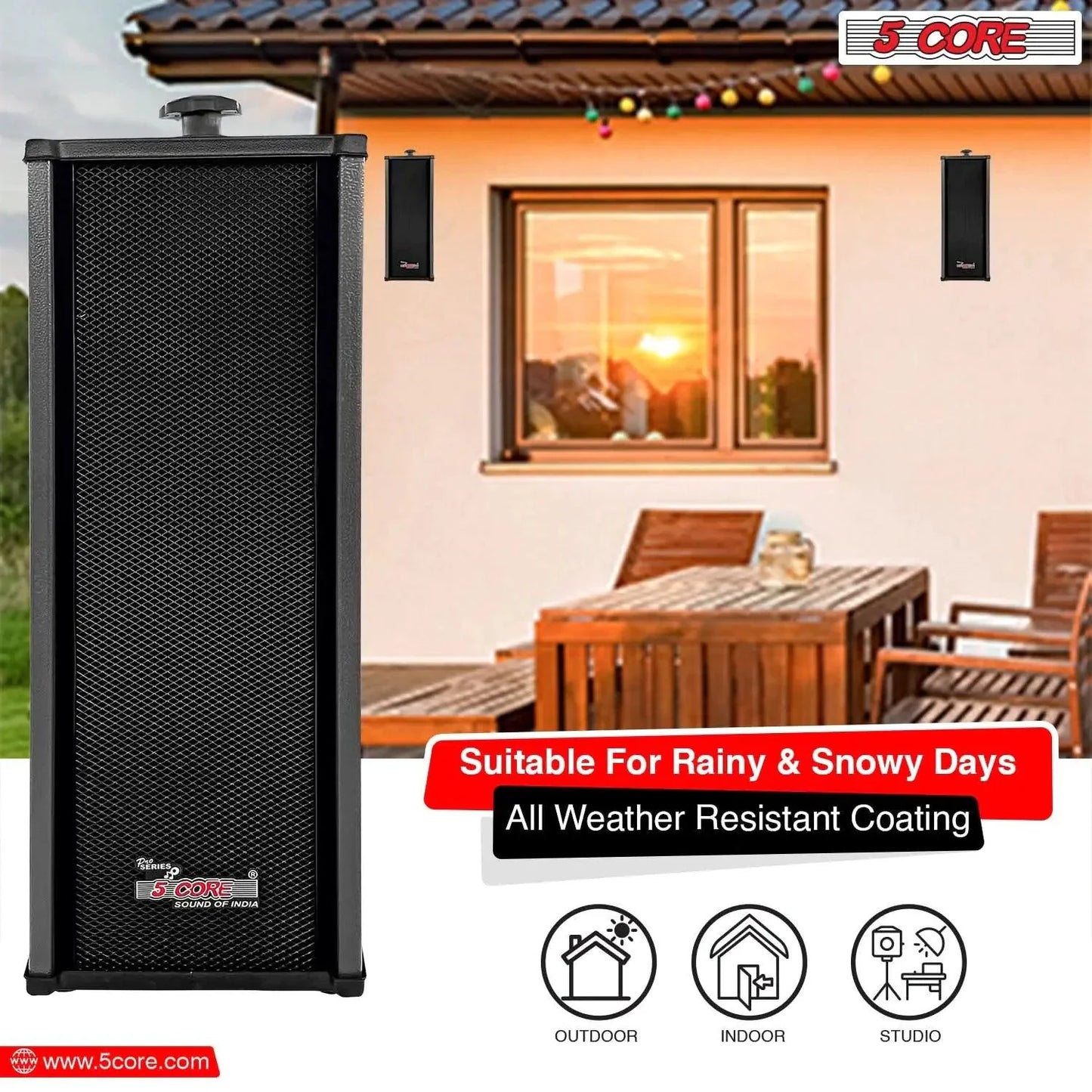 Altavoces estéreo 5Core 100W para interiores/exteriores
