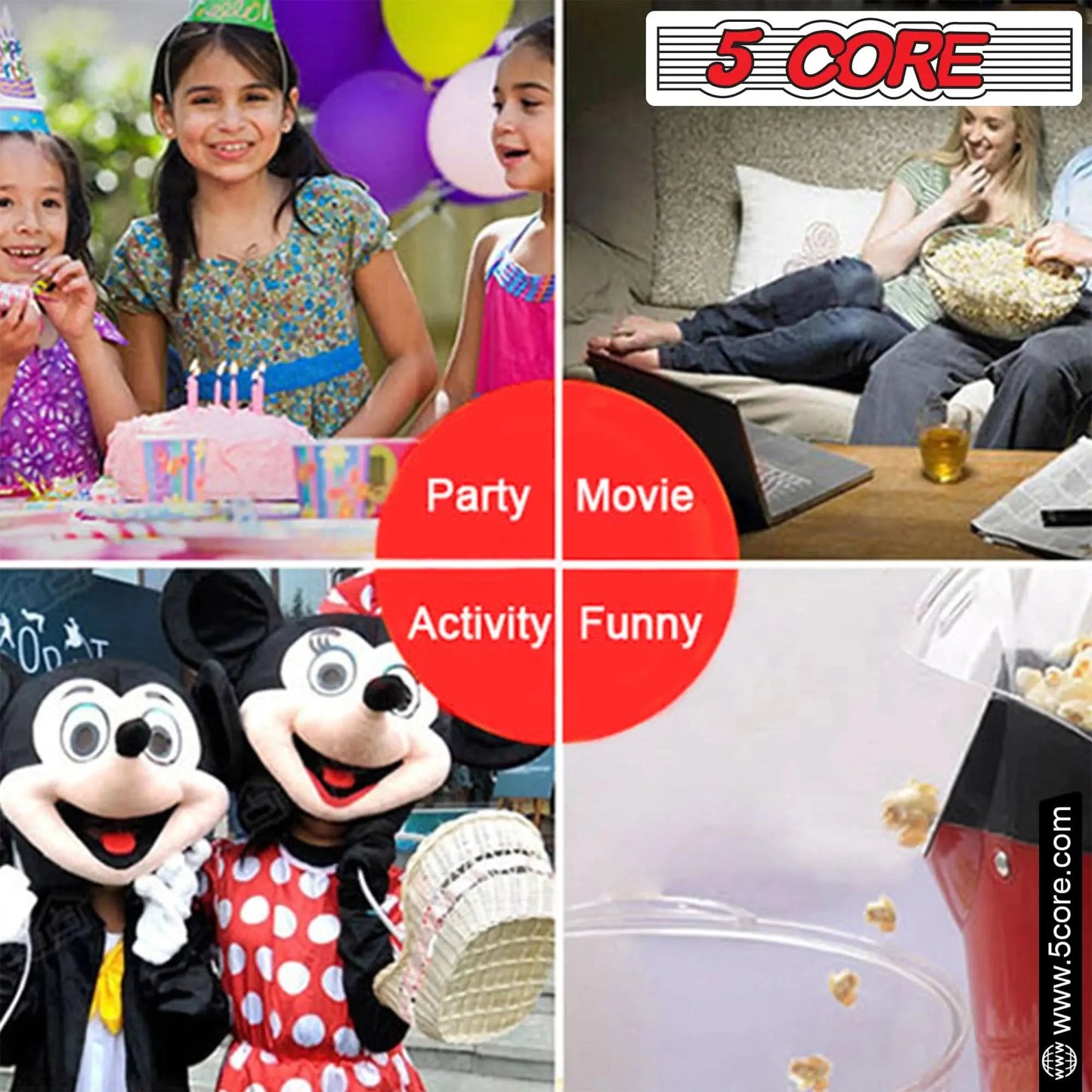 5Core 16 Cup Hot Air Popcorn Maker - Mini Portable Electric Popcorn Machine
