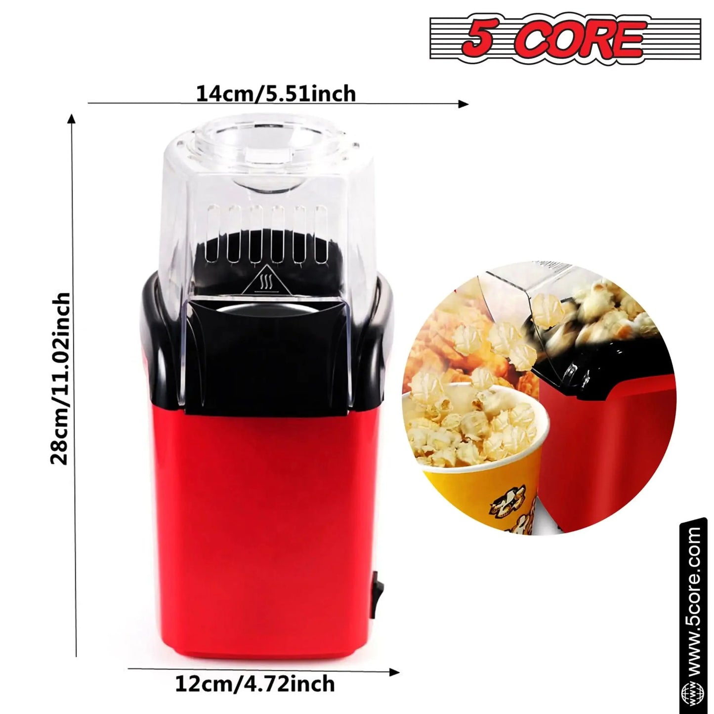 5Core 16 Cup Hot Air Popcorn Maker - Mini Portable Electric Popcorn Machine