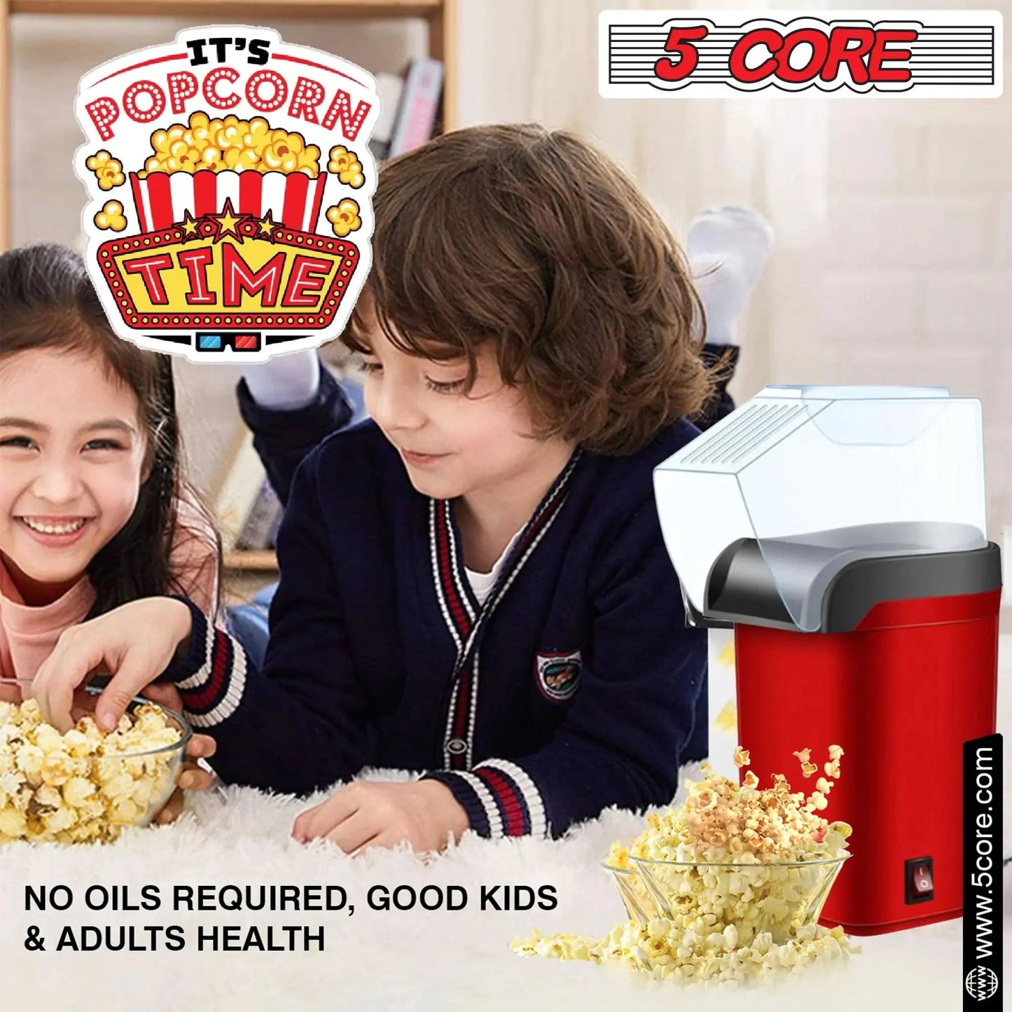 5Core 16 Cup Hot Air Popcorn Maker - Mini Portable Electric Popcorn Machine