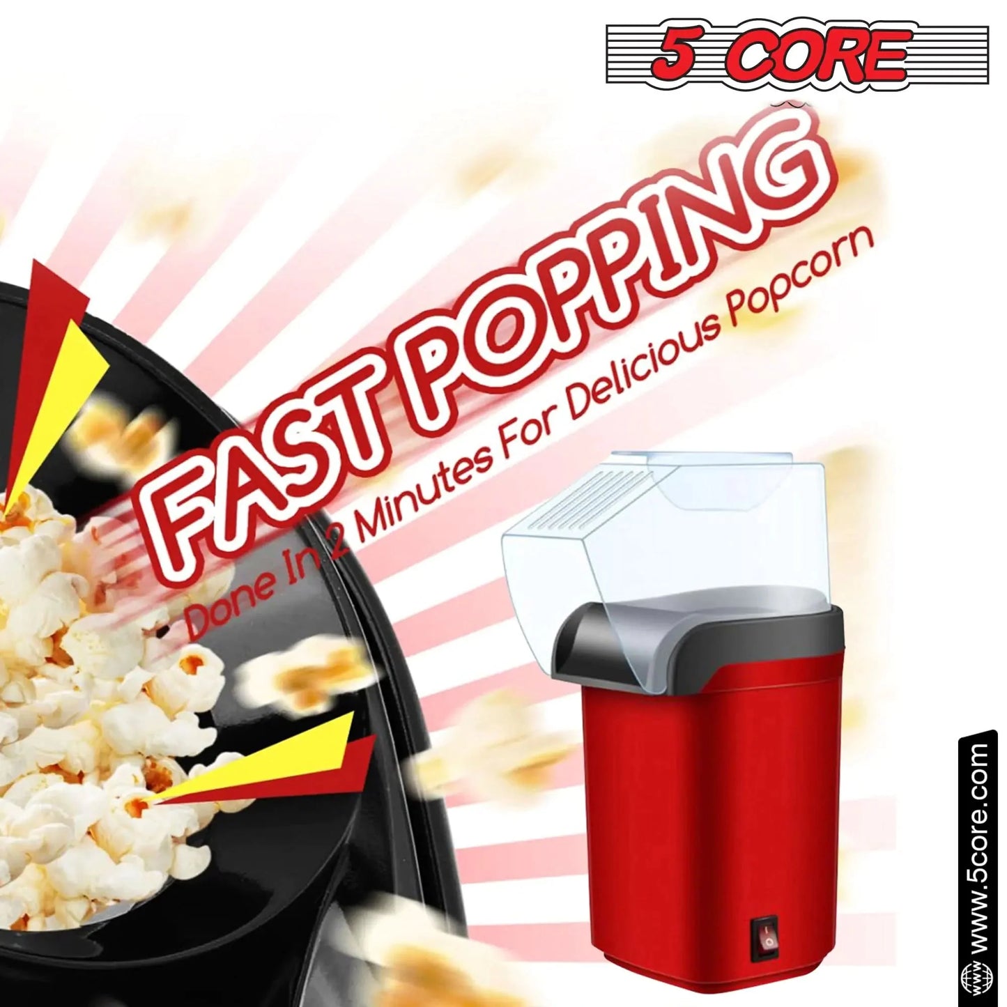 5Core 16 Cup Hot Air Popcorn Maker - Mini Portable Electric Popcorn Machine