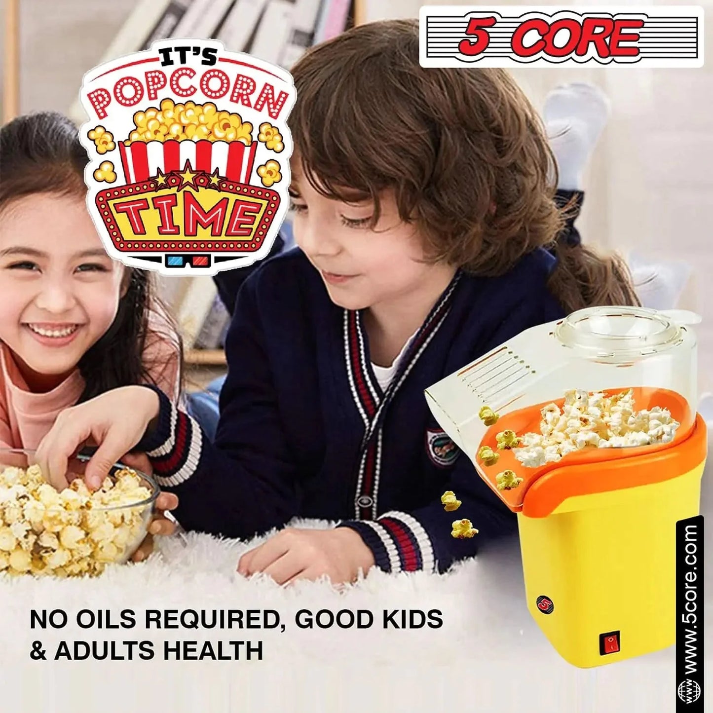 5Core 16-Cup Hot Air Popcorn Maker - Mini Portable Electric Popcorn Machine