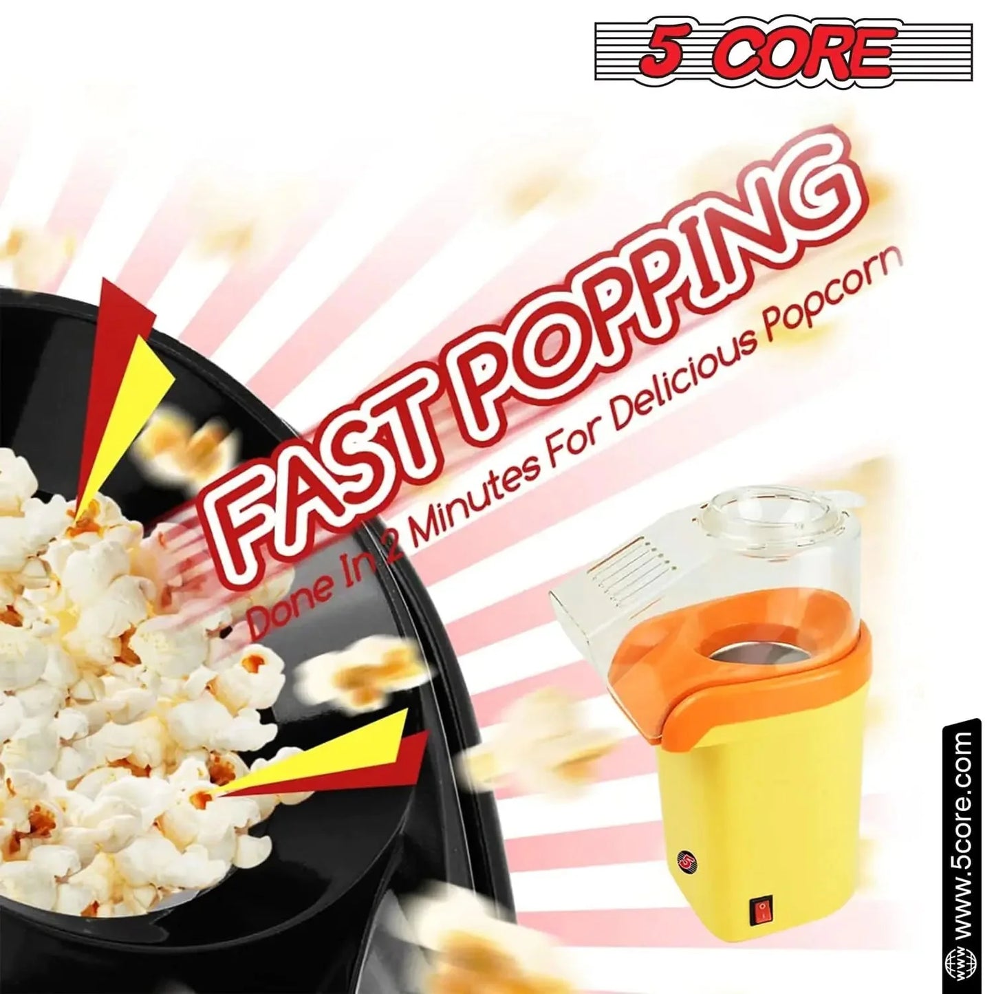 5Core 16-Cup Hot Air Popcorn Maker - Mini Portable Electric Popcorn Machine