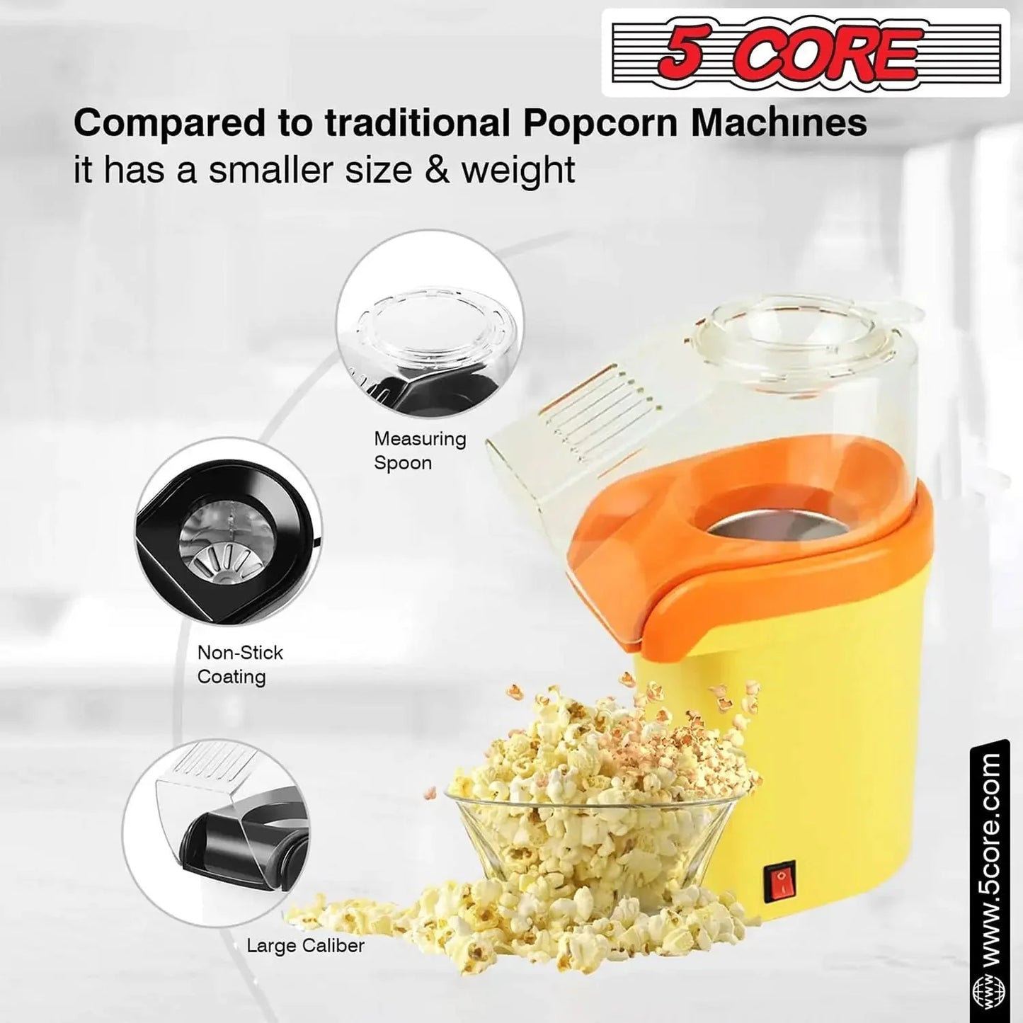 5Core 16-Cup Hot Air Popcorn Maker - Mini Portable Electric Popcorn Machine