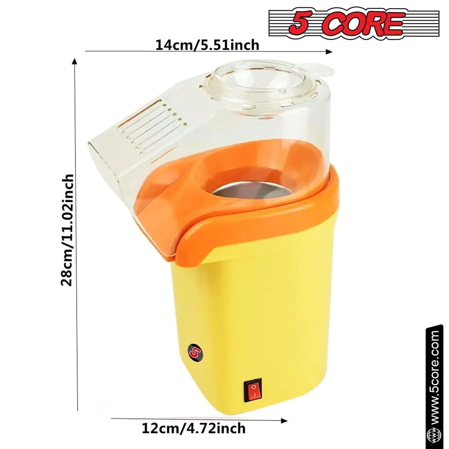 5Core 16-Cup Hot Air Popcorn Maker - Mini Portable Electric Popcorn Machine