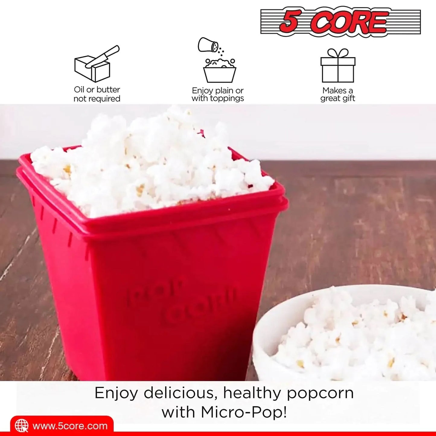 5Core Silicone Popcorn Maker Bowl - BPA Free & Dishwasher Safe