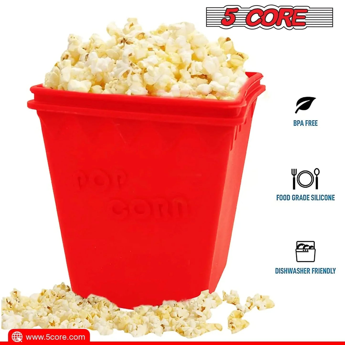 5Core Silicone Popcorn Maker Bowl - BPA Free & Dishwasher Safe