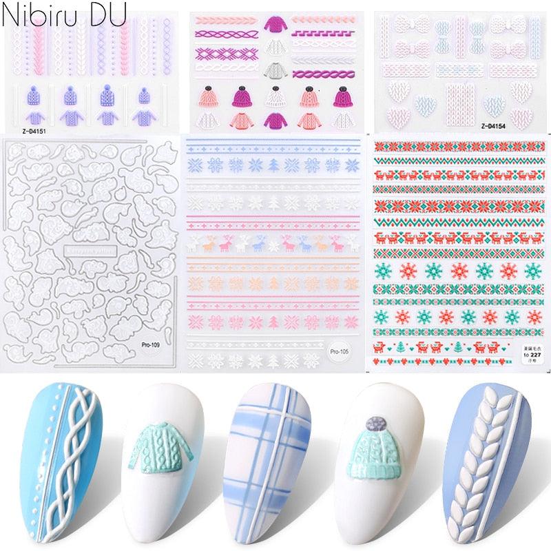 Ensemble de Stickers Ongles 5D - Designs Hivernaux Charmants