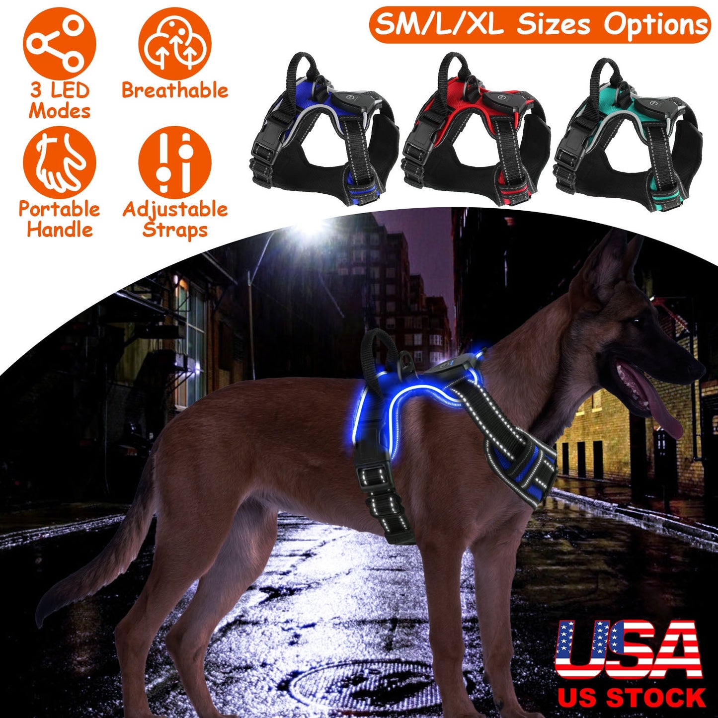 Harnais LED rechargeable Gbruno pour des promenades nocturnes en toute sécurité