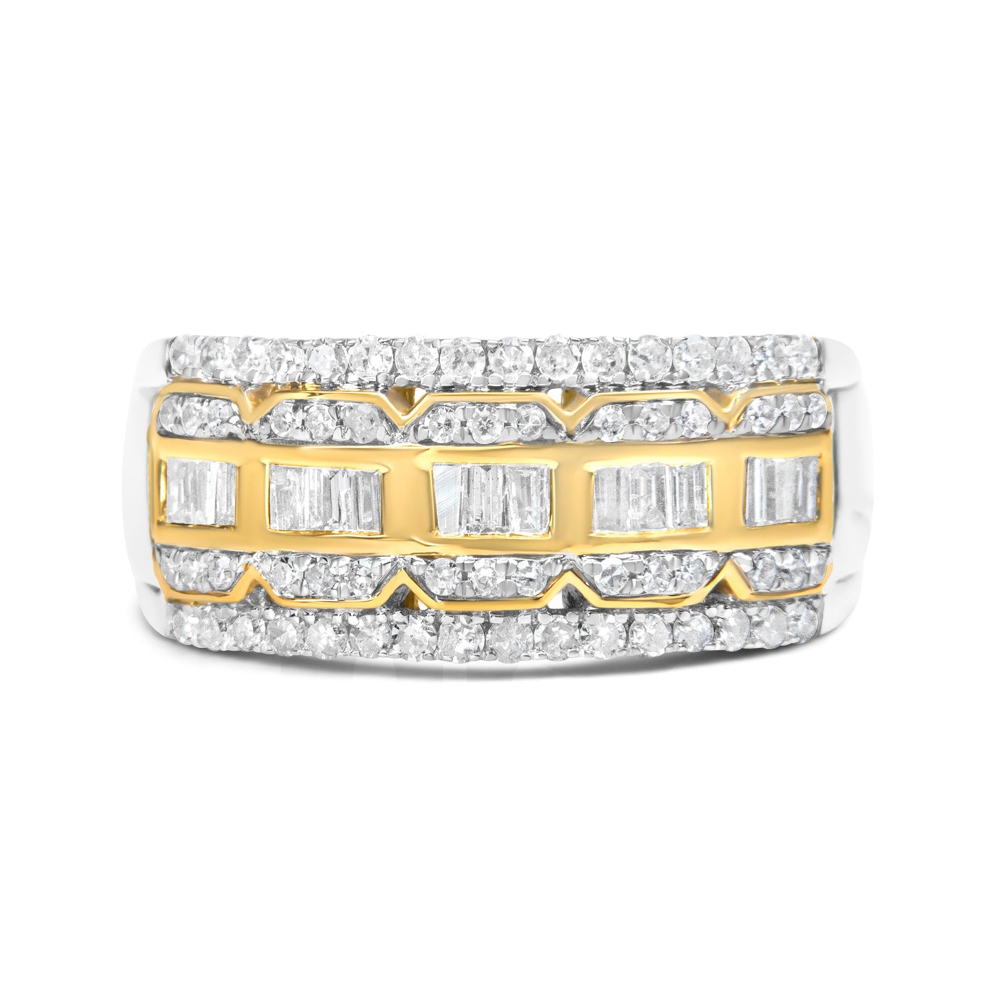 Bague en diamant multi-rang Art Déco en or blanc et jaune 10K - Taille 7