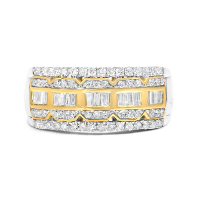 10K White and Yellow Gold Art Deco Multi-Row Diamond Ring - Size 7