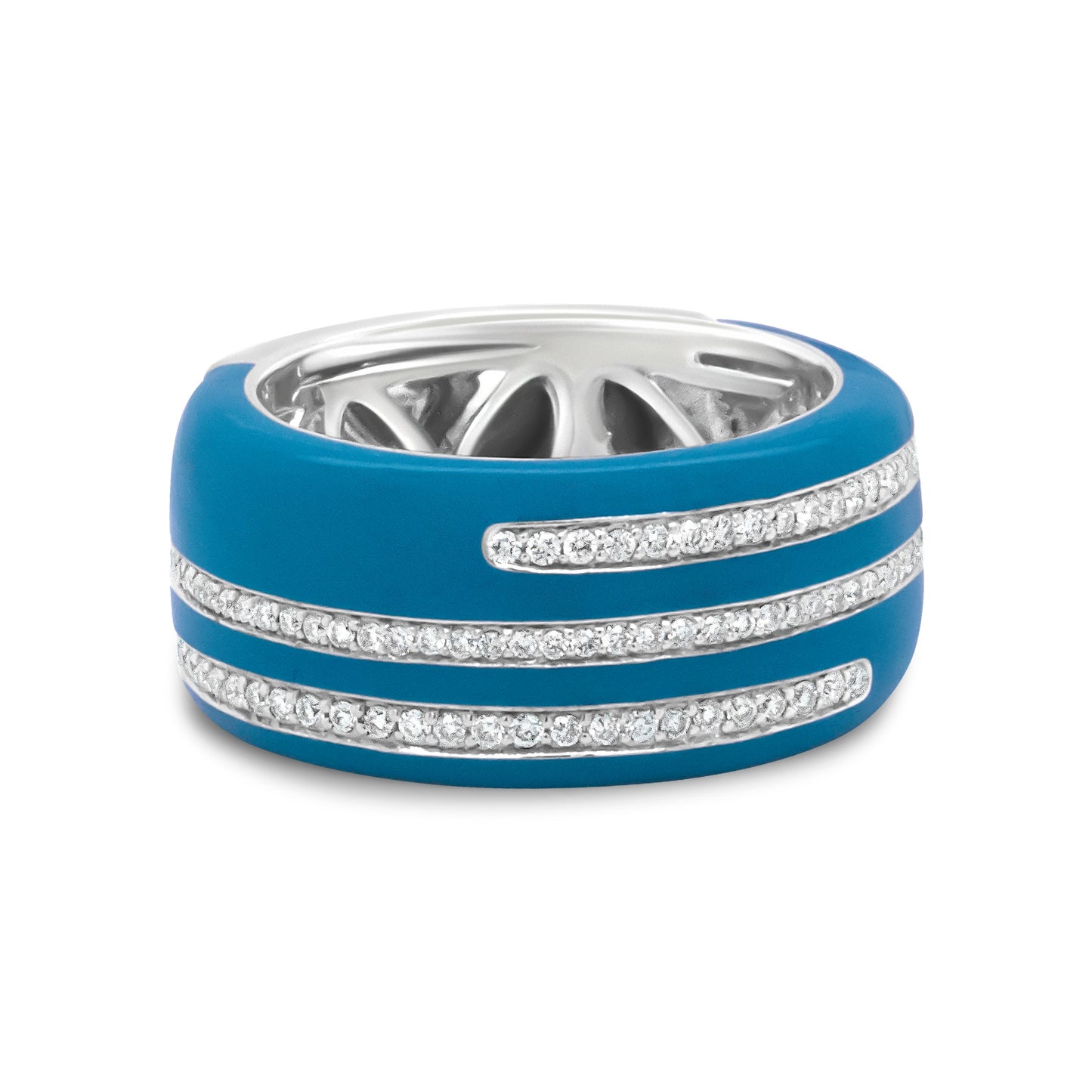 Bague large en diamant émaillé turquoise en argent sterling .925 - Taille 7